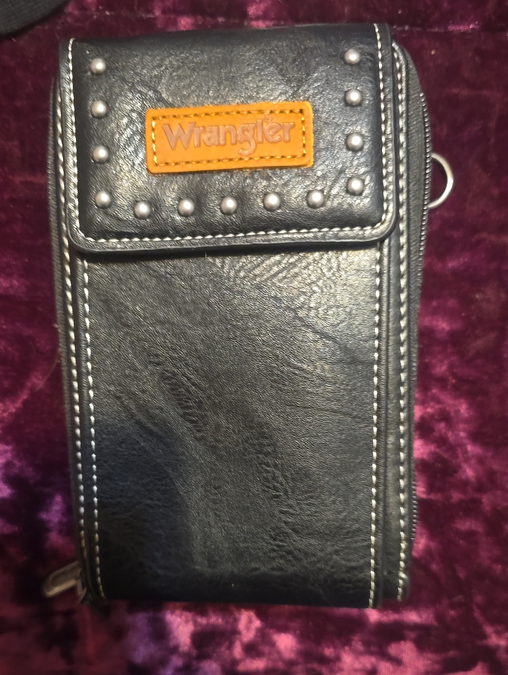 Wrangler Black Faux Leather Phone Holster with Orange Logo Patch